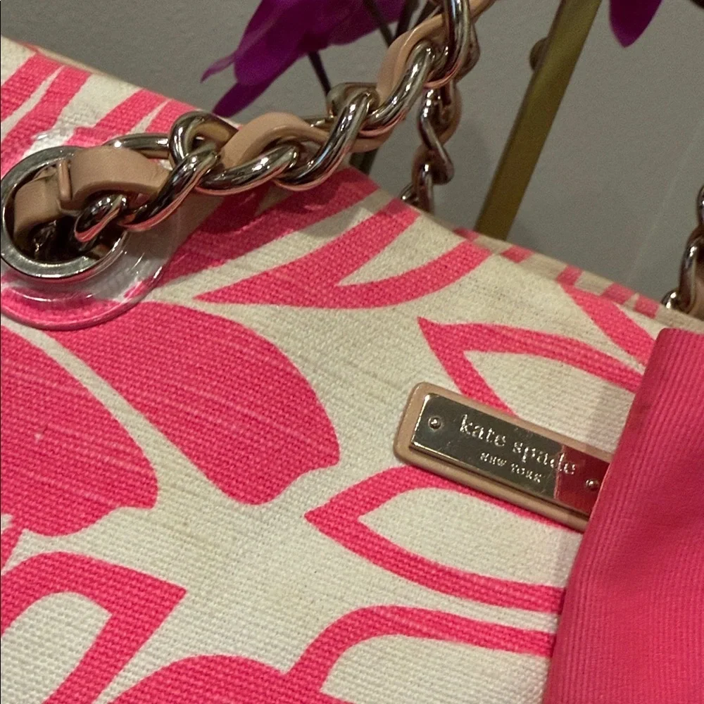 Kate Spade Vibrant Pink Cream Leaf Tote canvas storybook collectible bag purse
